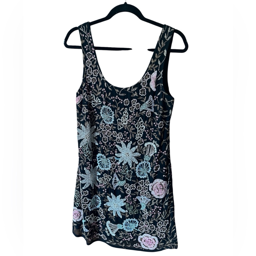 Topshop Floral Embroidered Mini Dress - Black and Multicolor